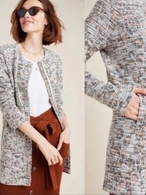 Dolan Left Coast Collect Abstract Leopard Pt M Longline Tweed Jacket by Anthro